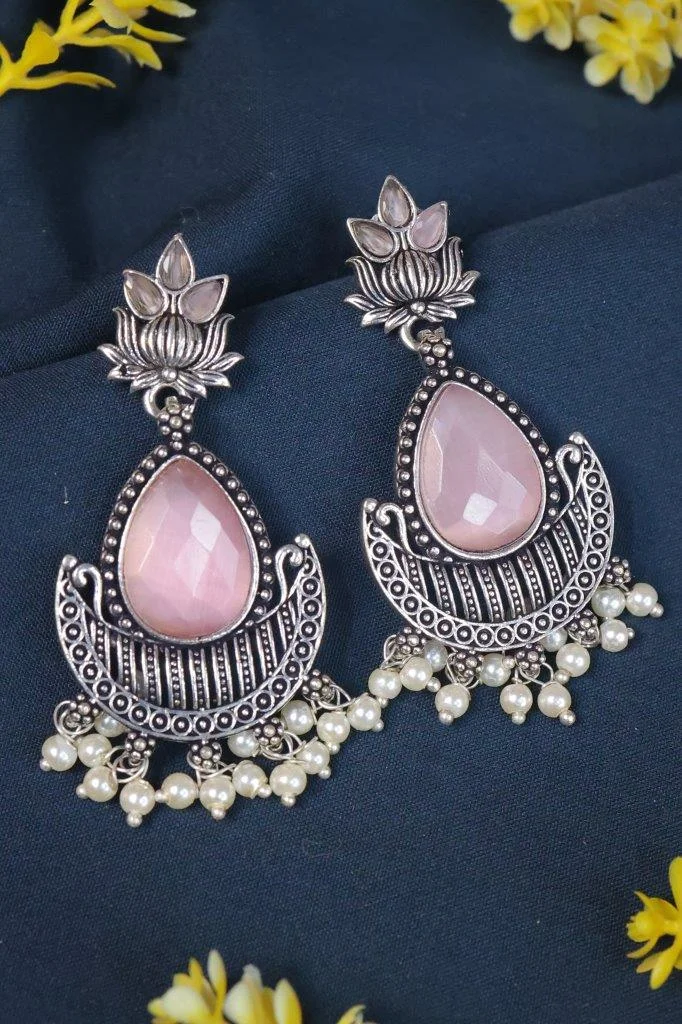 Oxidised Lotus Earrings with Chand and Ghungroo Fringe