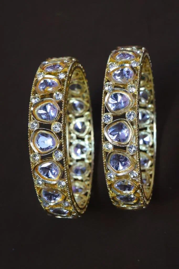 Gold Kada Set of Two with Lavender Stones