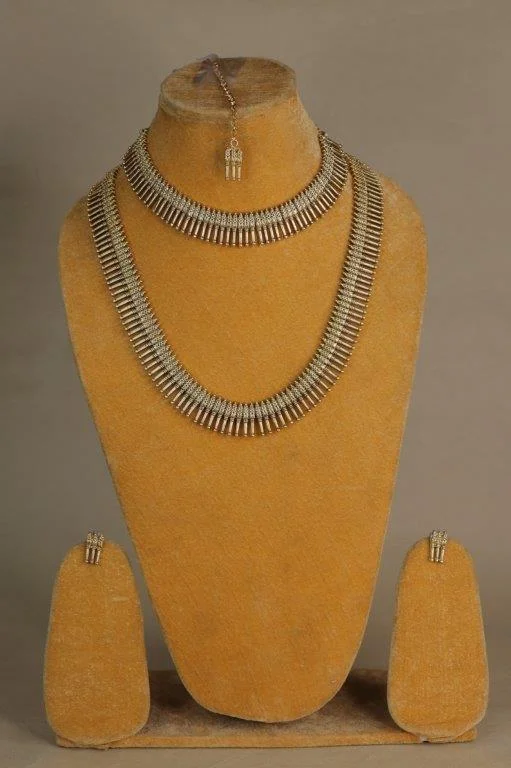 Antique Gold Two Layer Ribbed Band Necklace Set