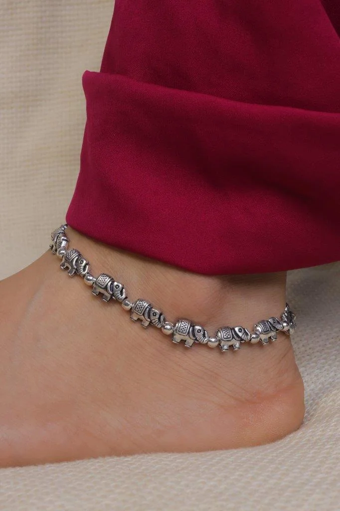 Oxidised Elephant Bead Payal