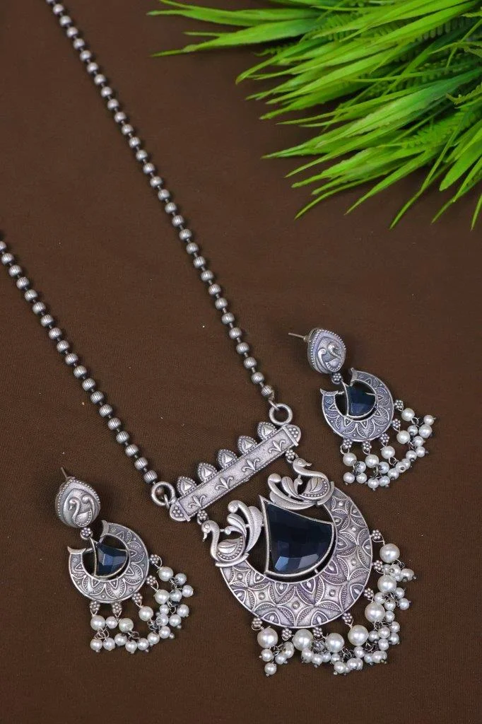 Peacock Chandbali Pendant Necklace with Yellow Stone
