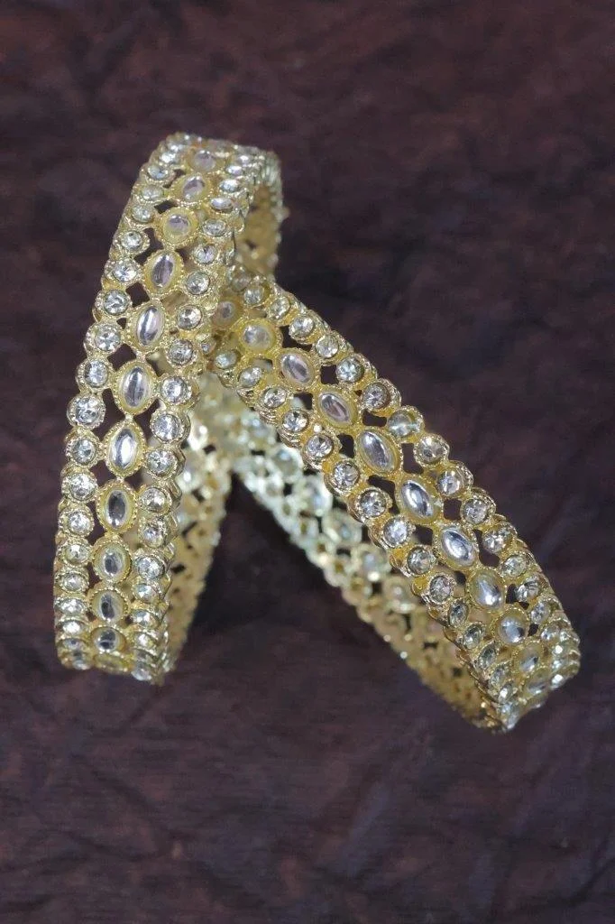 Kundan Oval and Stone Row Bangles Set of Two