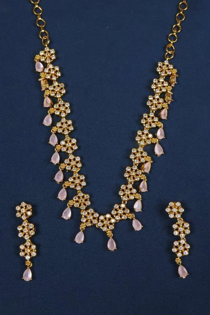 Floral Long Necklace Set with Teardrop Drops