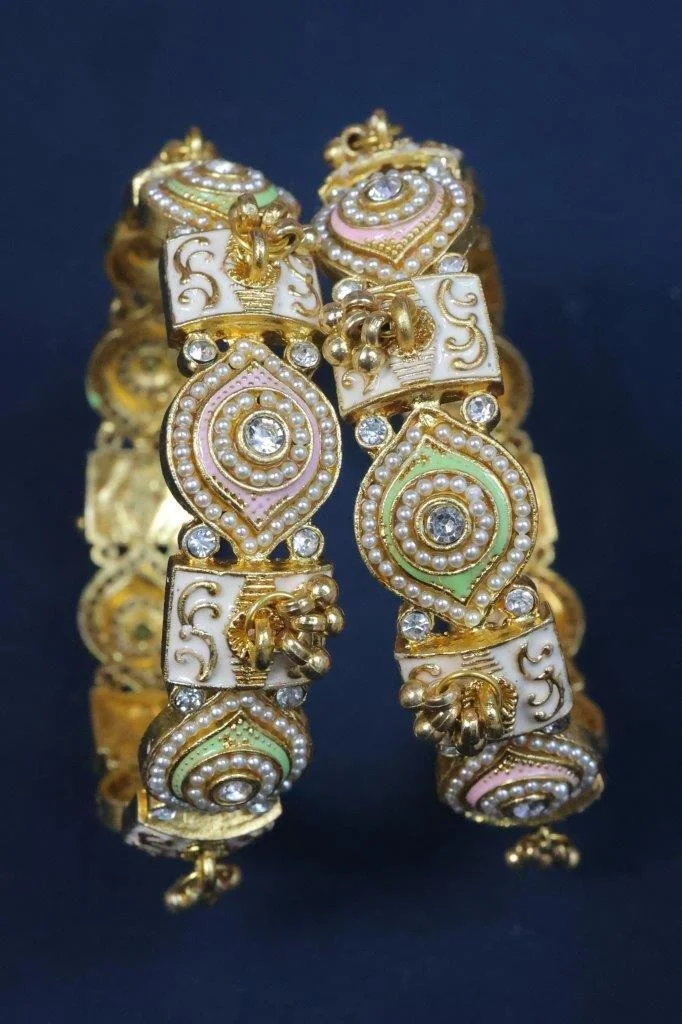 Kundan Medallion Kada Set of Two with Bead Drops