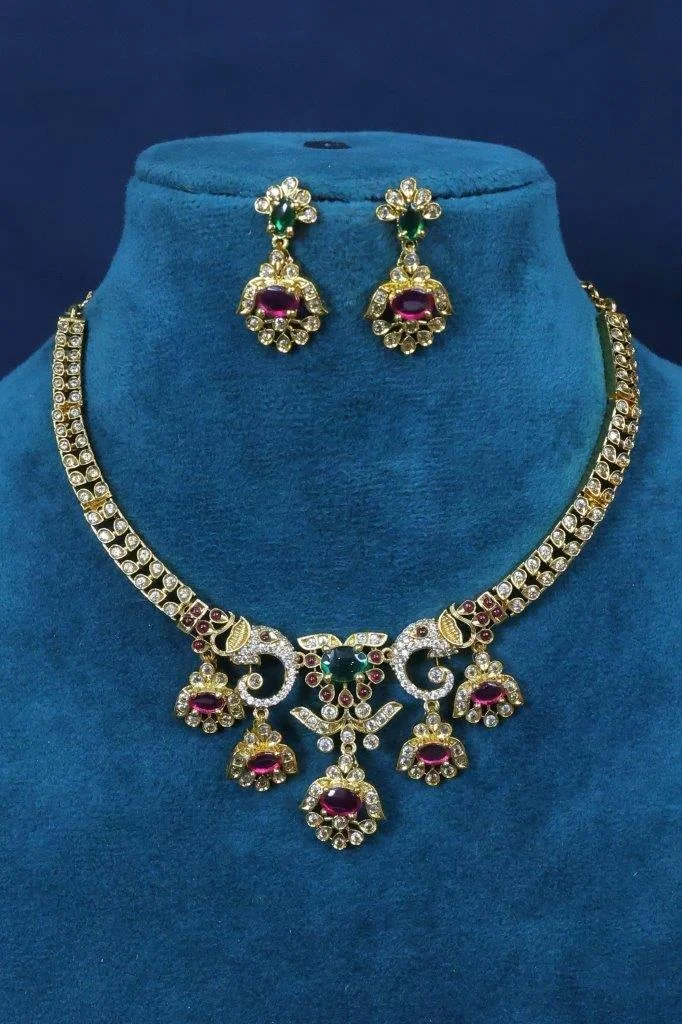 Ruby Floral Centre CZ Necklace Set