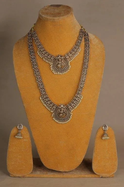Antique Silver Two Layer Temple Set with Pearl Fringe