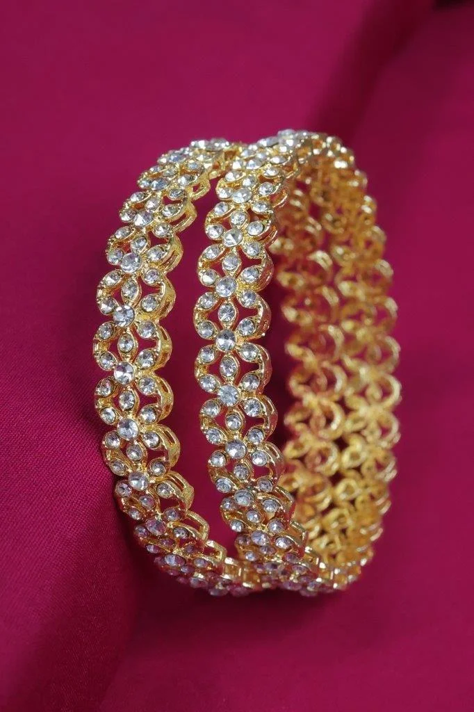 Gold Plated Floral AD Bangles Set of Two