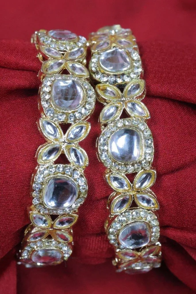 Kundan Halo and Petal Bangles Set of Two