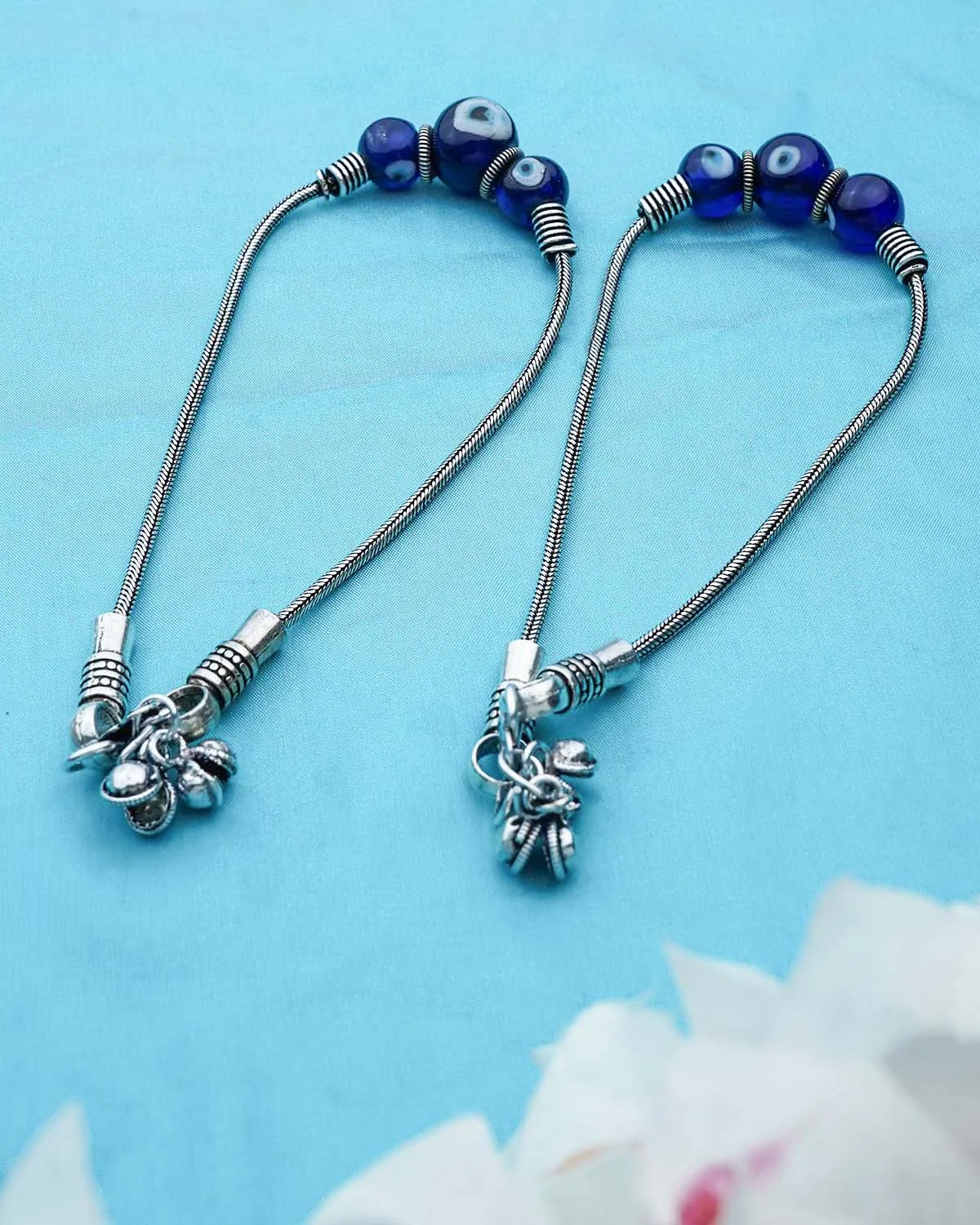 Triple Evil Eye Payal with Ghungroo Ends