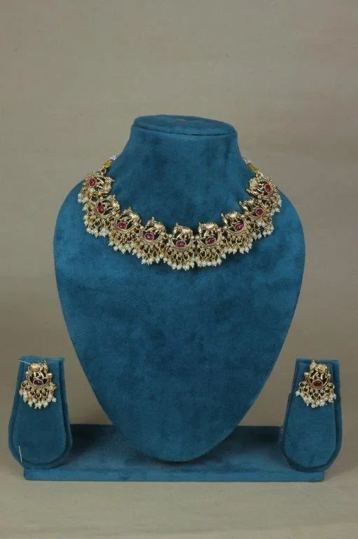 Ruby Mango Row Choker with Pearl Drop Fringe