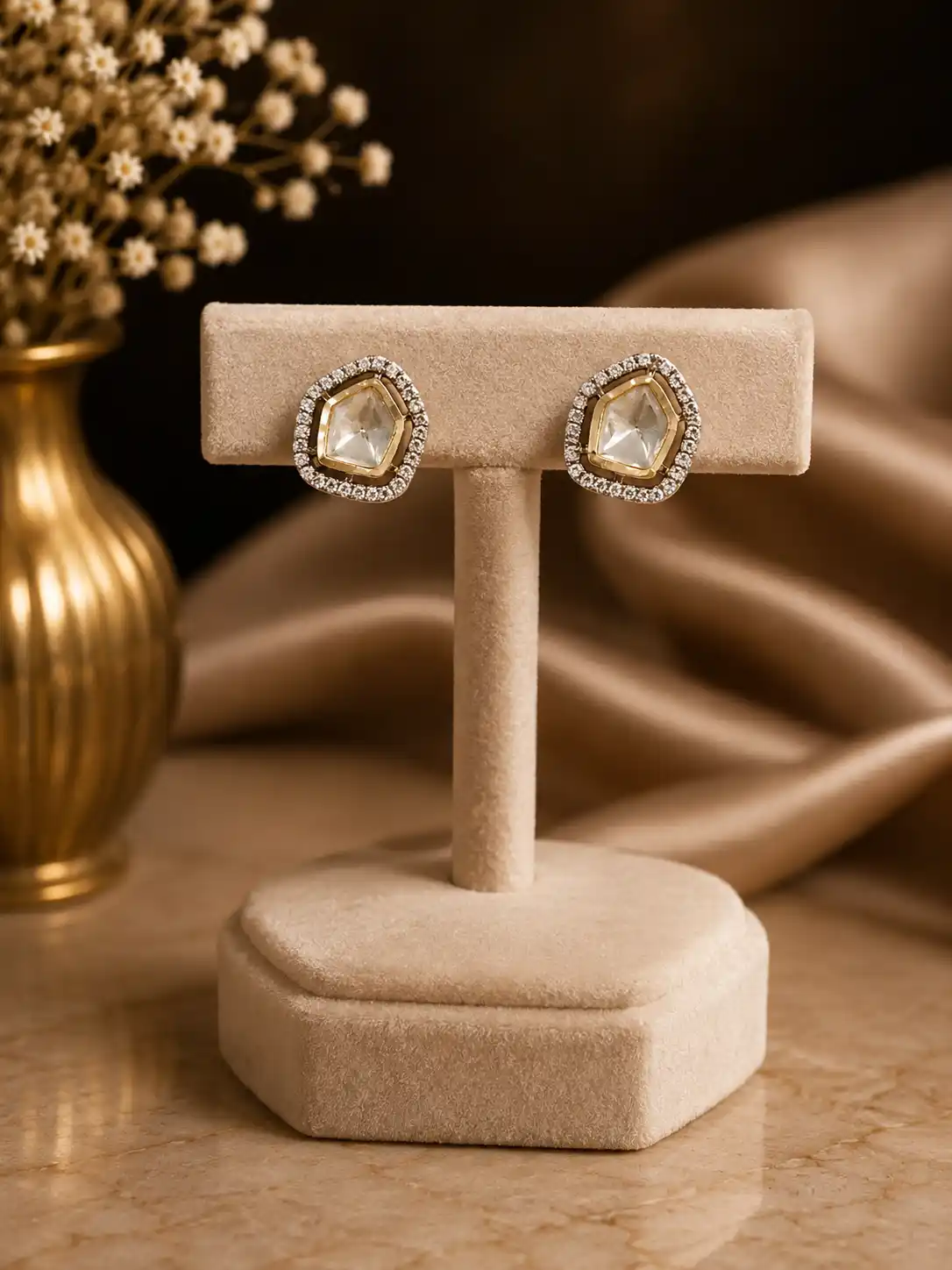 White American Diamond Cushion Stud Earrings with Crystal Border