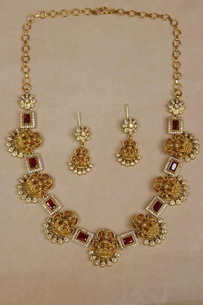 Lakshmi Coin and Emerald Necklace Set