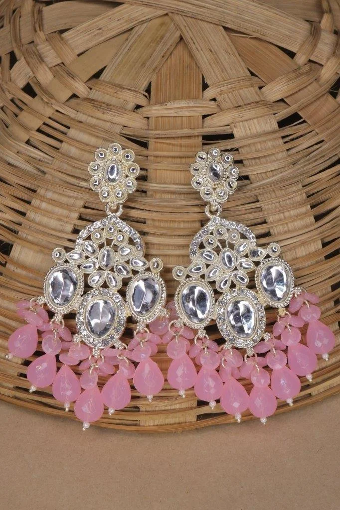 Crystal Chandbali Earrings with Bead Drops