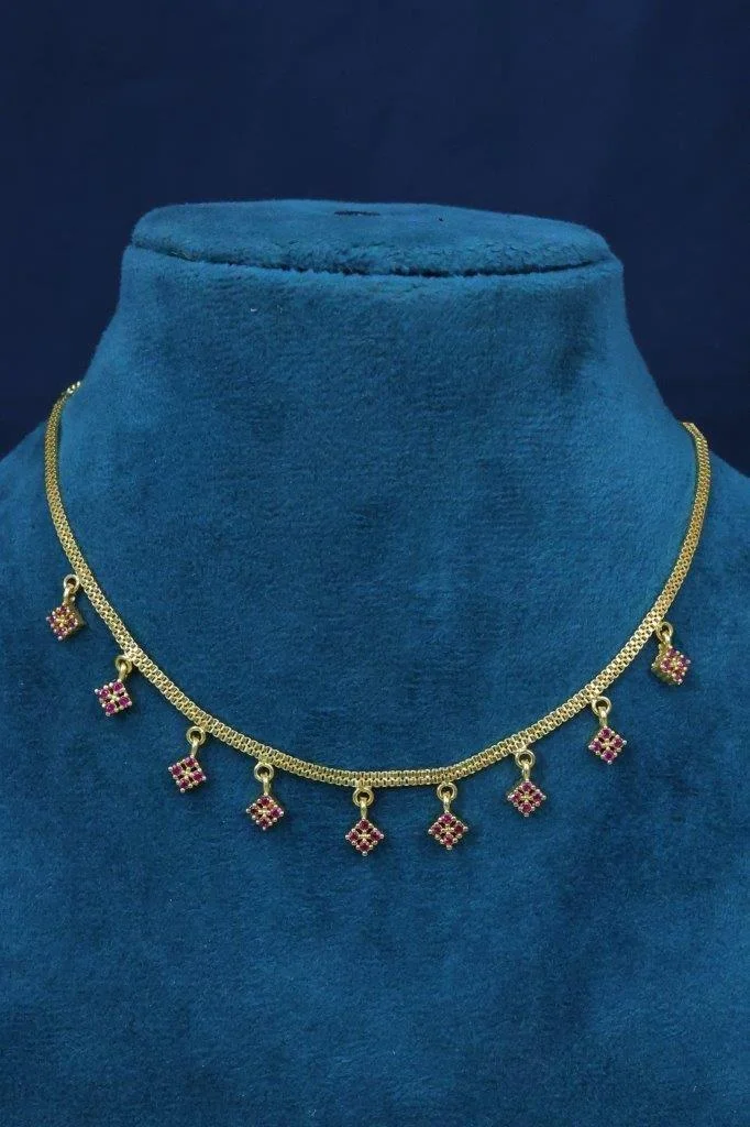 Fine Chain Set with Ruby Square Drops