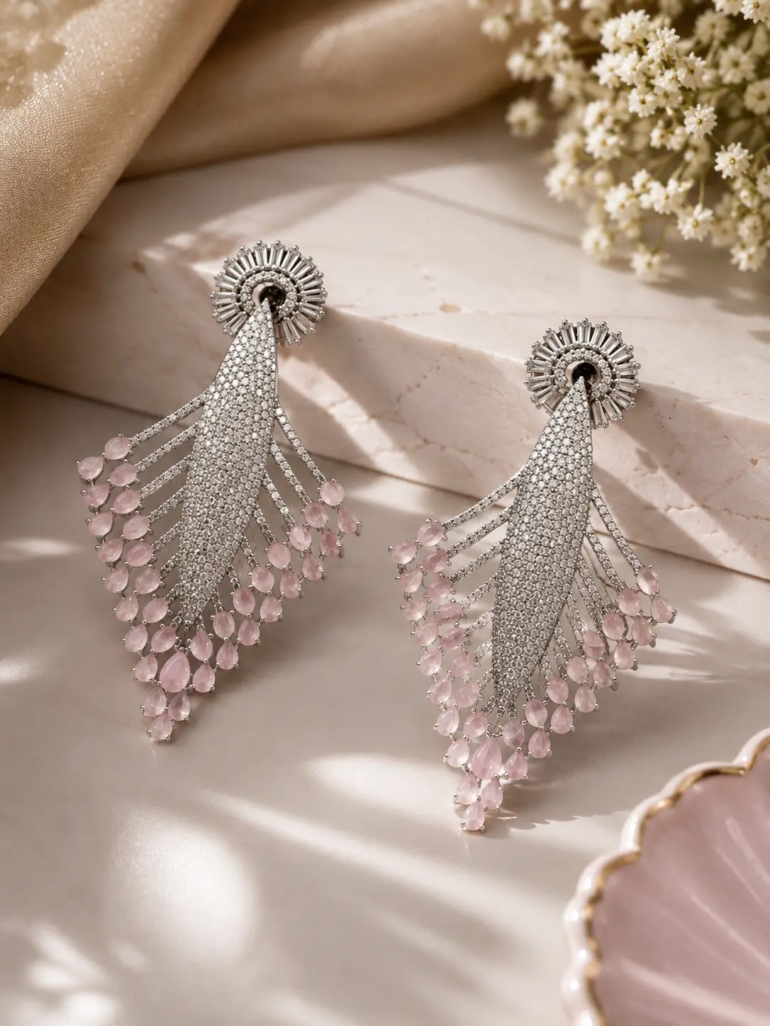 Keyura Crystal Gleam AD Drop Earrings – Silver-Tone Statement Jewelry