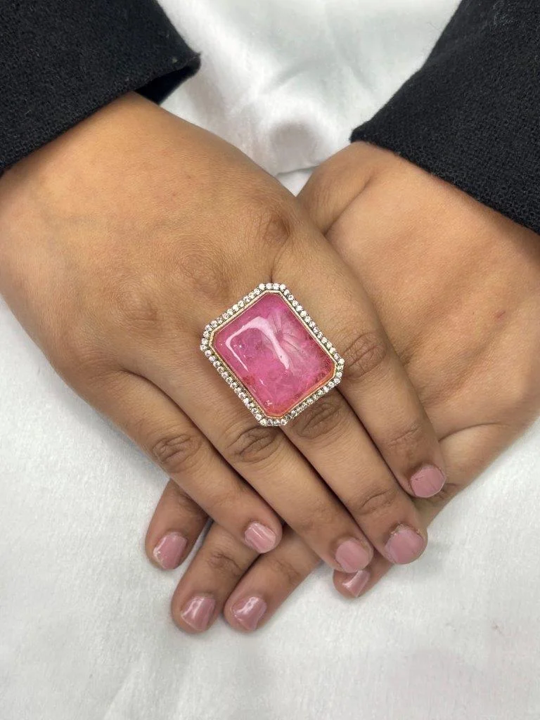 Emerald Cut Cocktail Ring with Pave Border