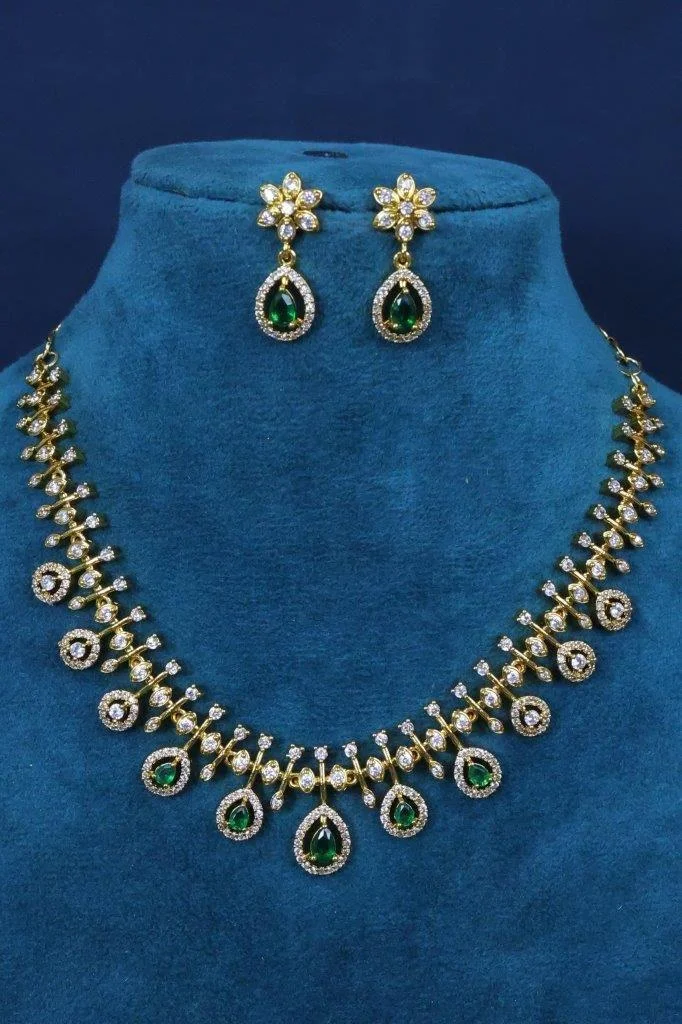 CZ Necklace Set with Ruby Teardrops
