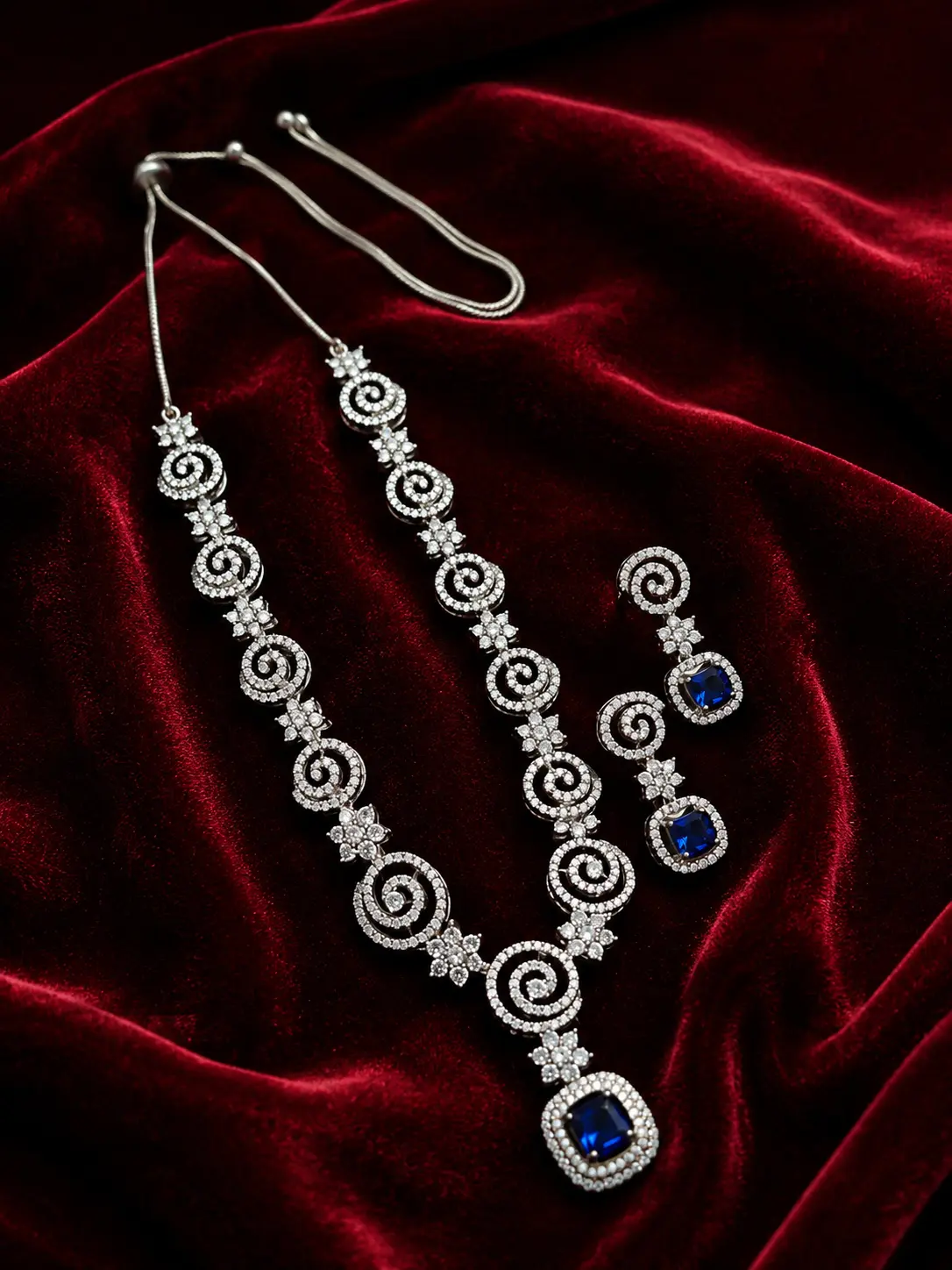 Blue Stone AD Necklace Set – A Statement of Midnight Elegance