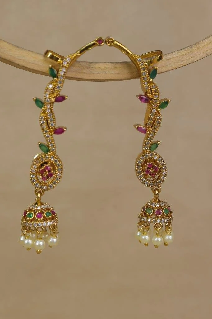 Leaf Vine Jhumka with Pearl Drops