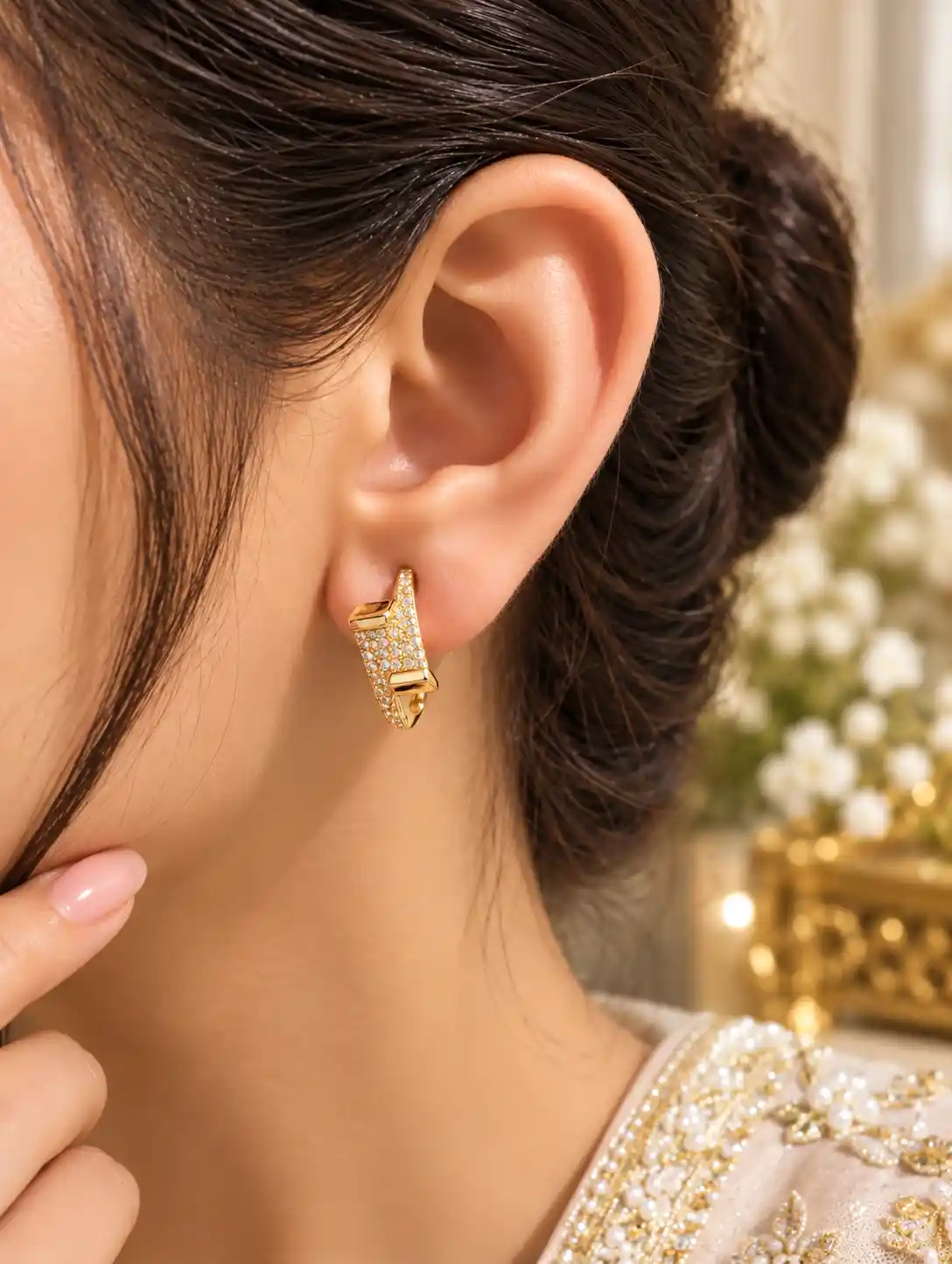 Anti Tarnish Pave Huggie Earrings