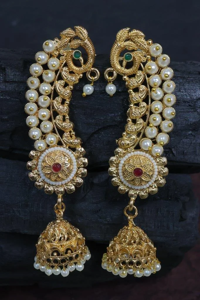 Pearl Edged Bahubali Ear Cuff with Kundan Medallion