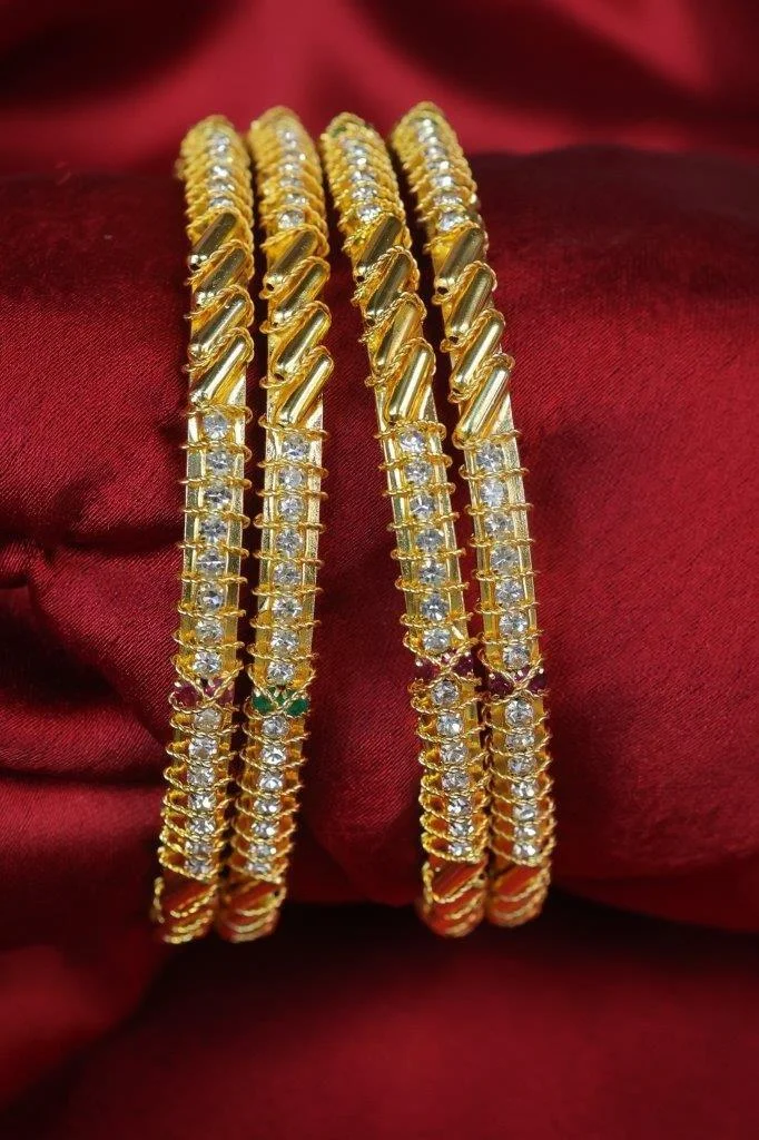 Slim Gold AD Bangles Set of Two with Rope Edges