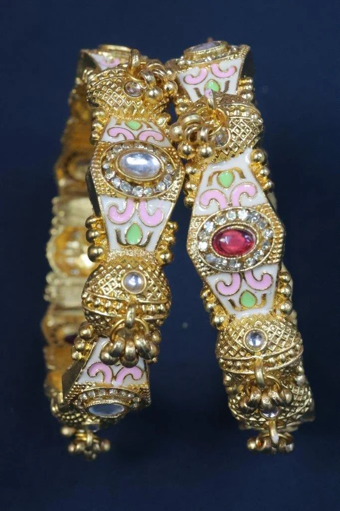Pink and Green Meenakari Kada Set of Two