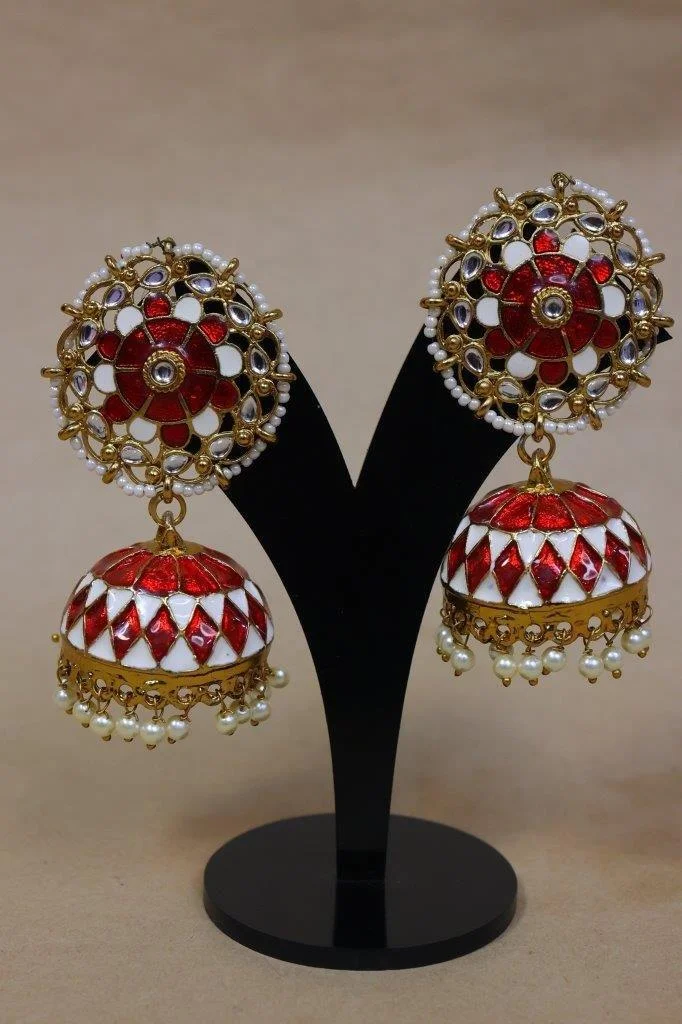 Meenakari Jhumka Earrings with Kundan Top