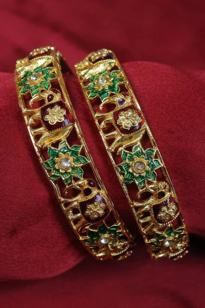 Meenakari Elephant and Flower Bangles Set of Two