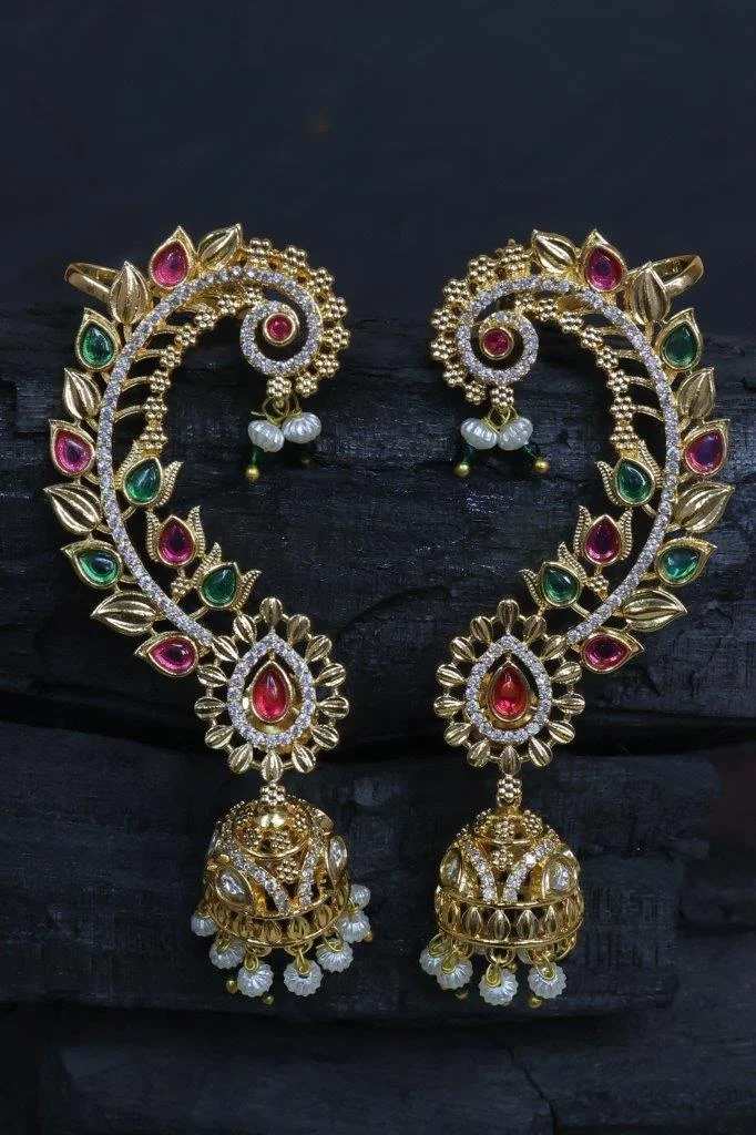 Peacock Ear Cuff with Jhumka Drop