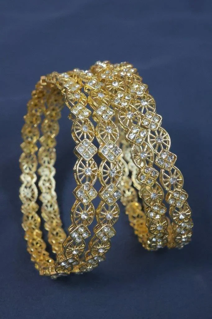 Gold Plated Openwork AD Bangles Set of Two
