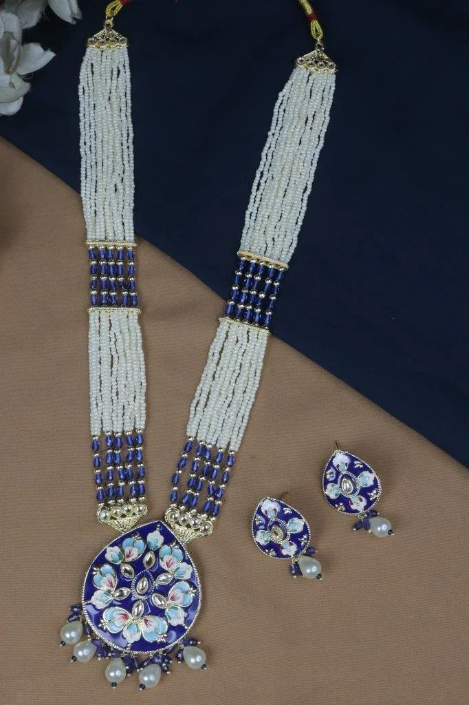 Meenakari Teardrop Rani Haar with Pearl and Bead Strands