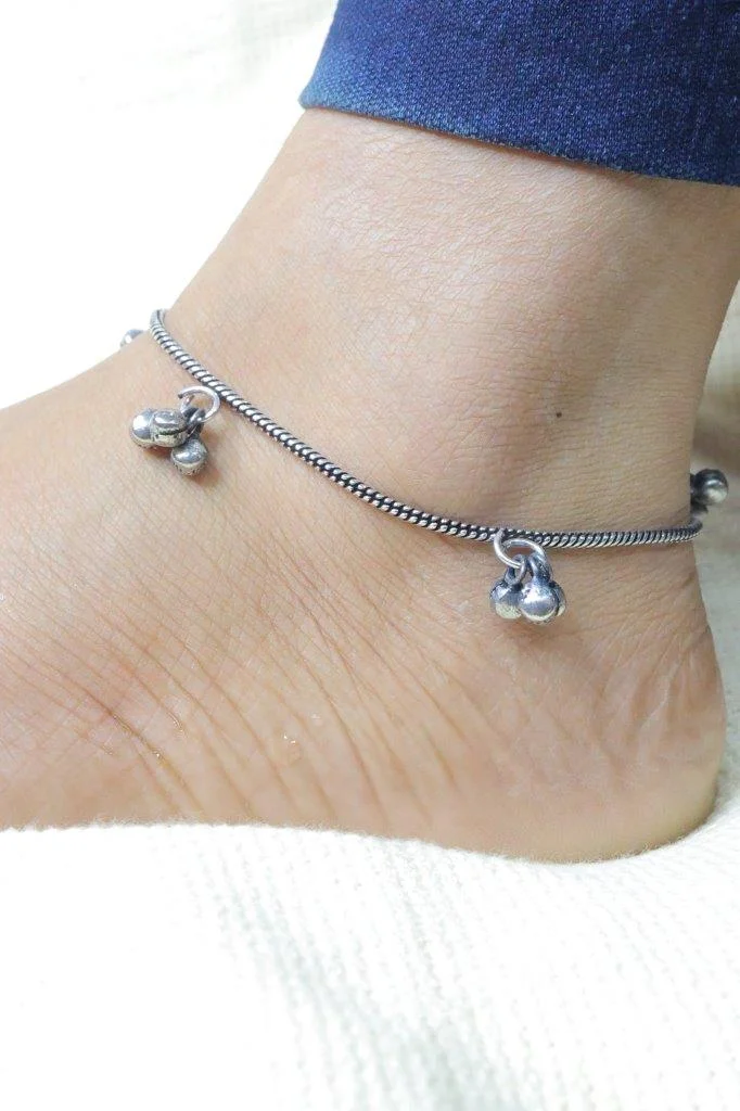 Oxidised Snake Chain Payal with Ghungroo Clusters