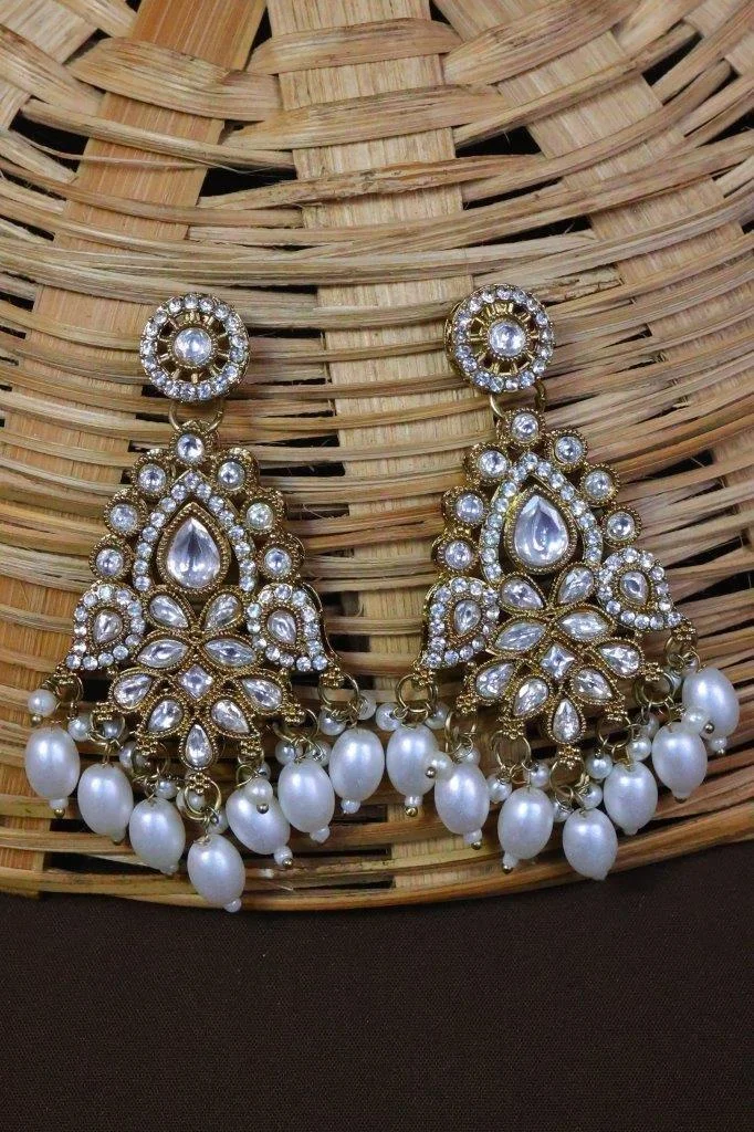 Kundan Triangle Chandbali with Pearl Drops