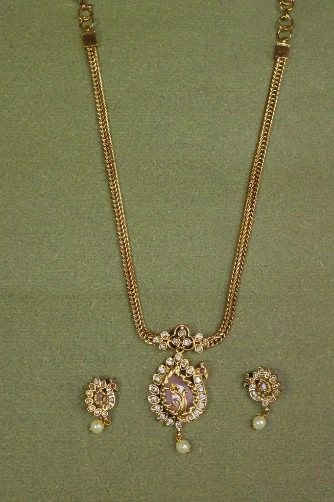 Long Chain Necklace Set with Stone Pendant