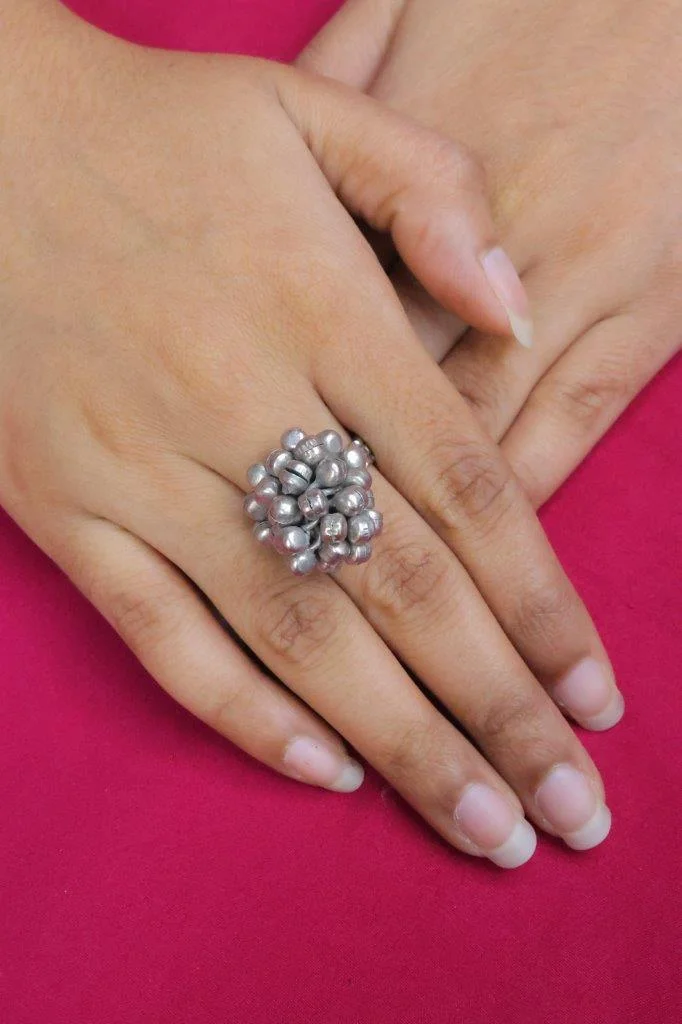 Silver Ball Cluster Ring