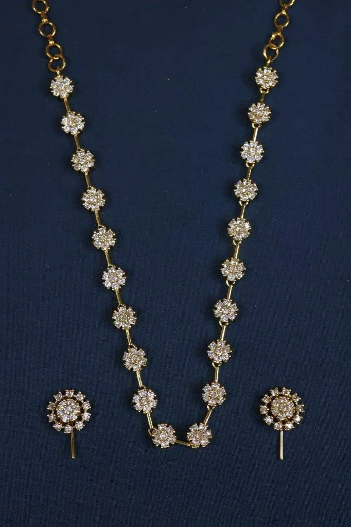 White CZ Floral Chain Necklace Set