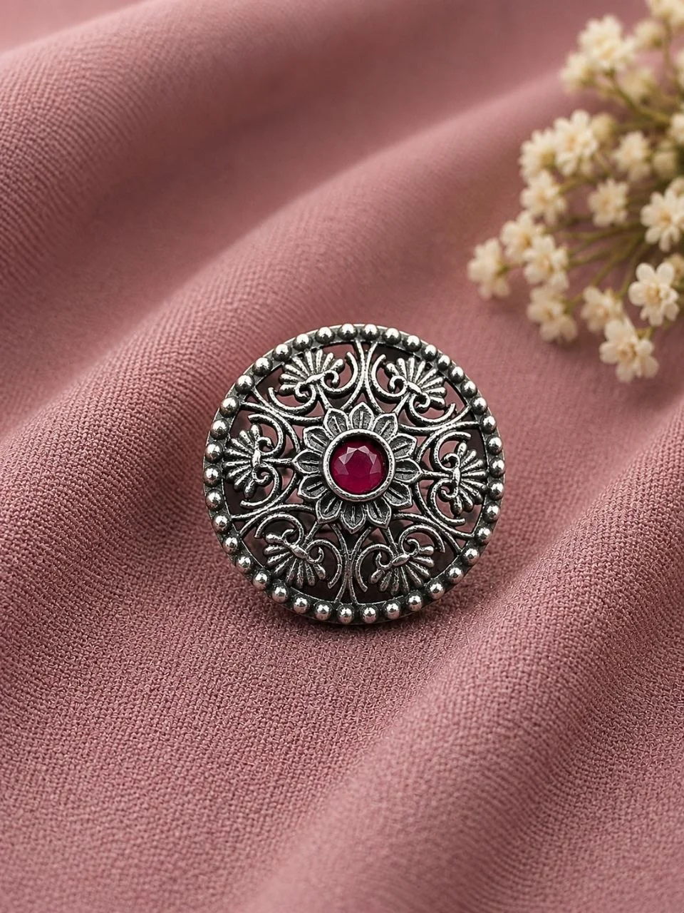 Oxidised Round Ring with Cabochon Centre – view 4