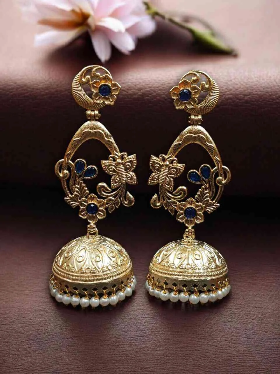 Butterfly Arch Jhumka with Pink Enamel – view 3
