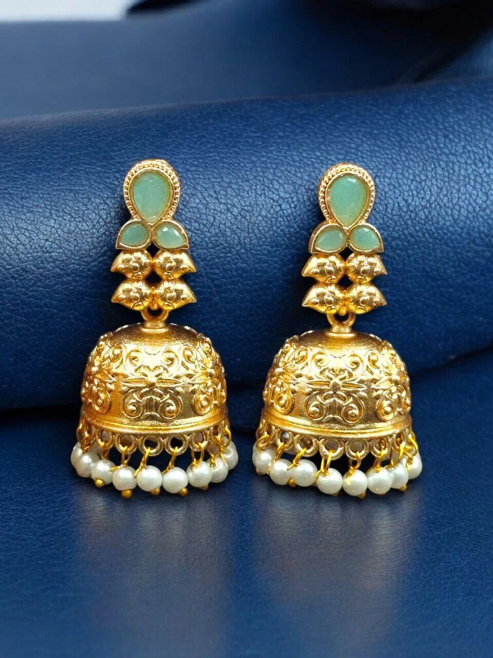 Ruby Red Floral Stud Jhumka with Wide Bell – view 4