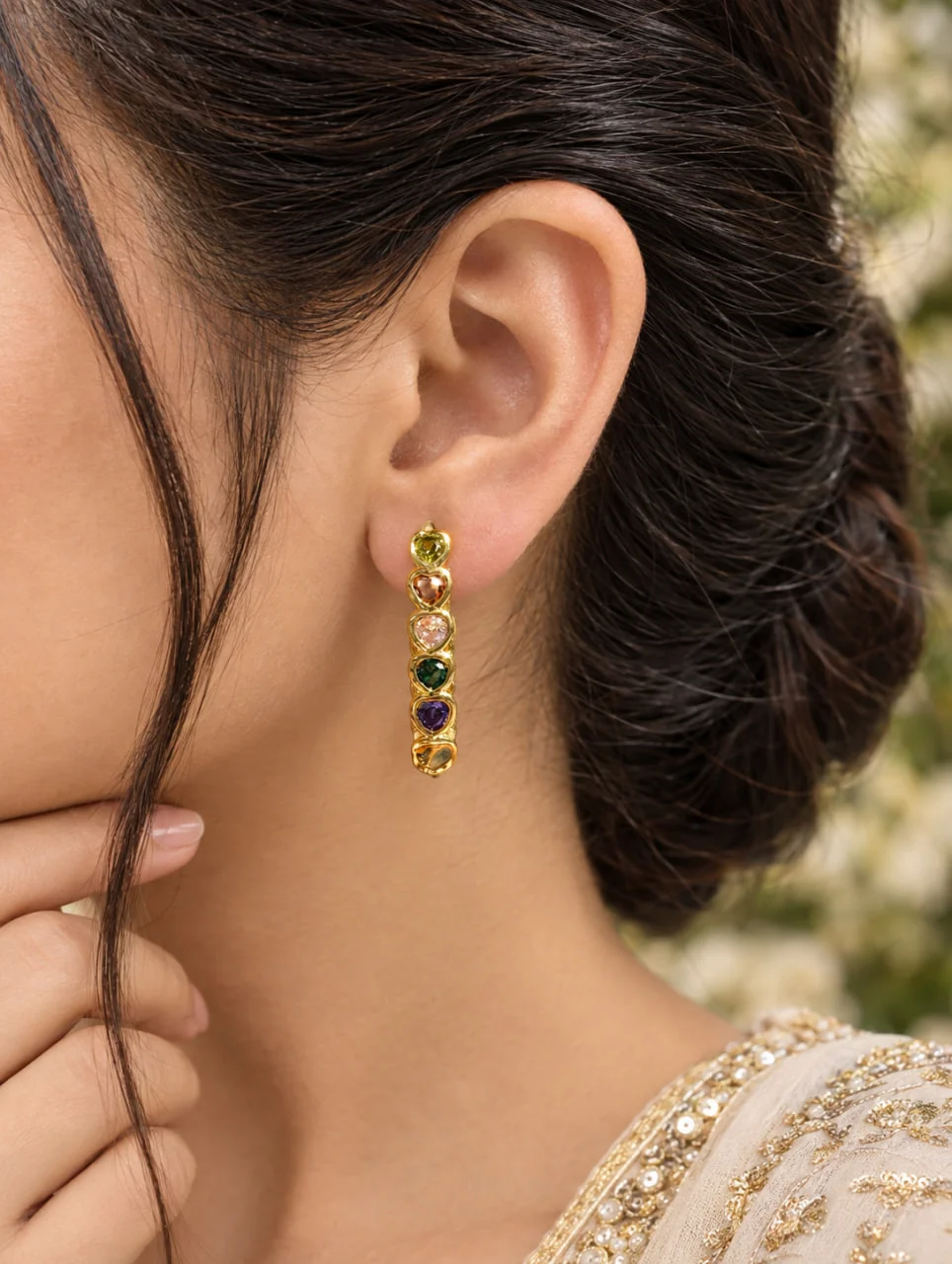 Anti Tarnish Multi Stone Hoop Earrings