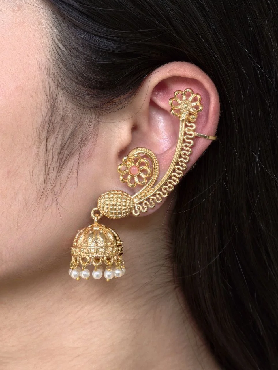 Paisley Ear Cuff Jhumka with Turquoise – view 4