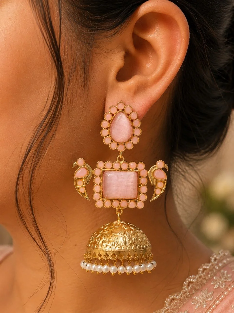 Stone Panel Kashmiri Jhumka Earrings