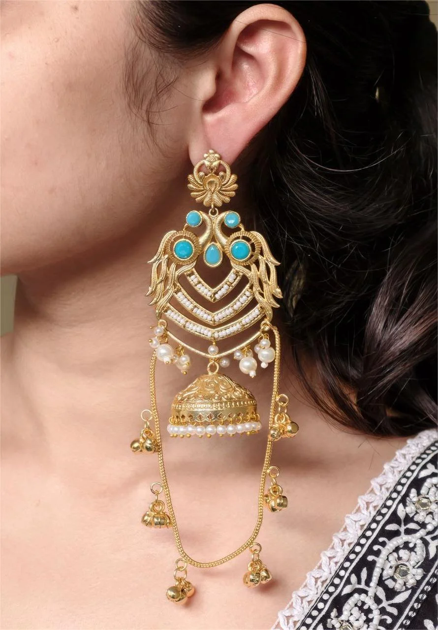 Chevron Panel Jhumka with Swag Bell Chain