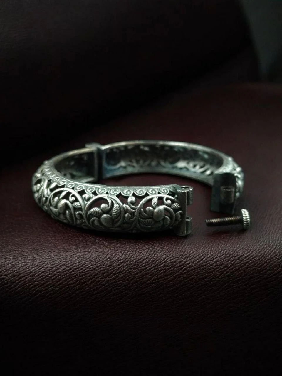 Oxidised Antique Engraved Cuff Bangle – view 5