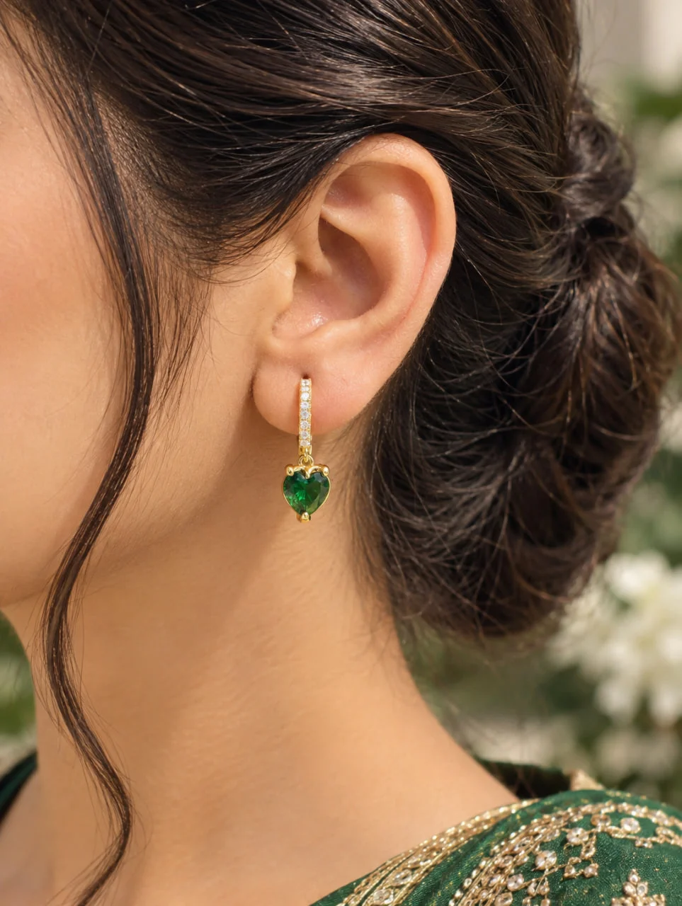 Anti Tarnish Heart Drop Earrings with CZ Hoop