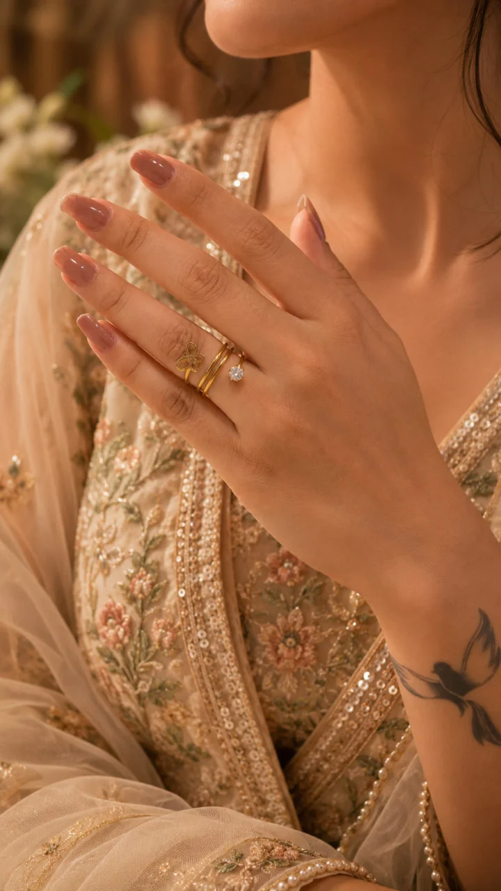 Anti-Tarnish Twin Band Blossom and Solitaire Ring