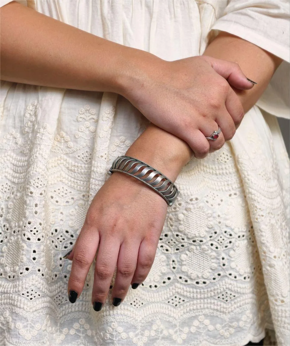 Oxidised Antique Textured Cuff Bangle – view 2