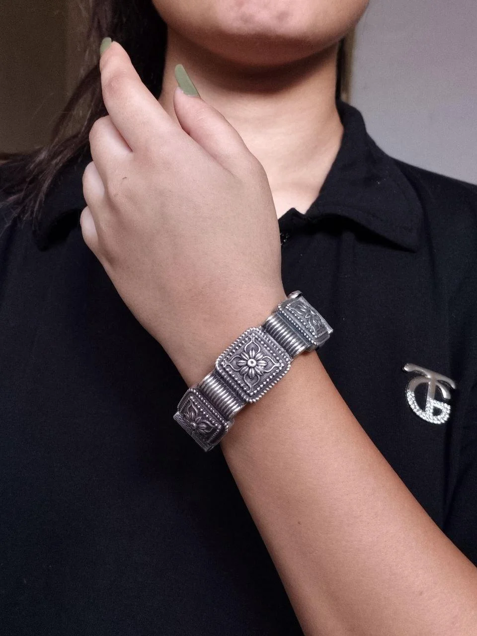 Oxidised Emblem Bangle