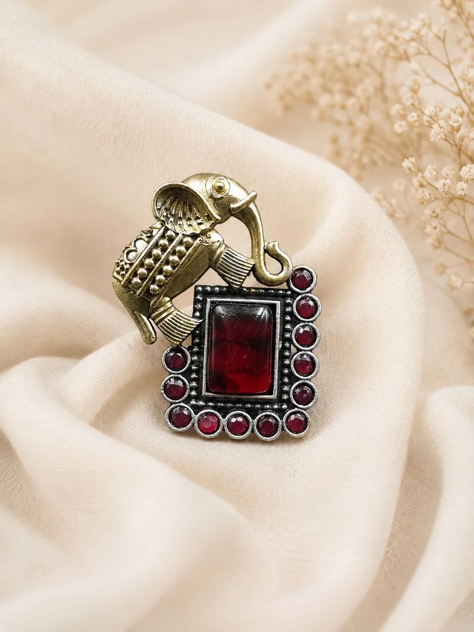 Two Tone Elephant Ring with Enamel Panel – view 4